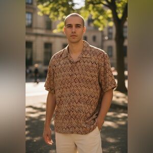 Todd Snyder Men's Casual Brown collared Patterned geometric shirt